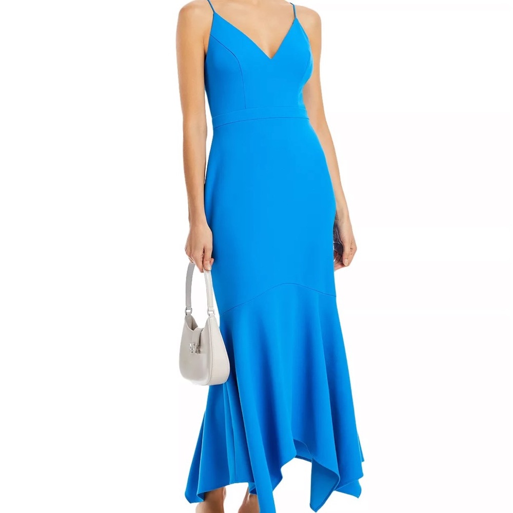 Aqua Asymmetric Flounce Coctail Dress 100% Exclusive